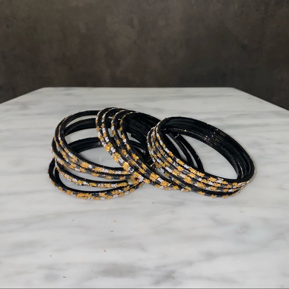 Jewelry - Bundle of 19 black, gold and silver bangles